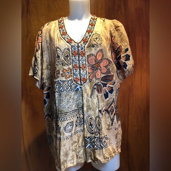 Woman’s Beaded Blouse Mixed Pattern & Beads Dress Barn 2X PF - Picture 2 of 7
